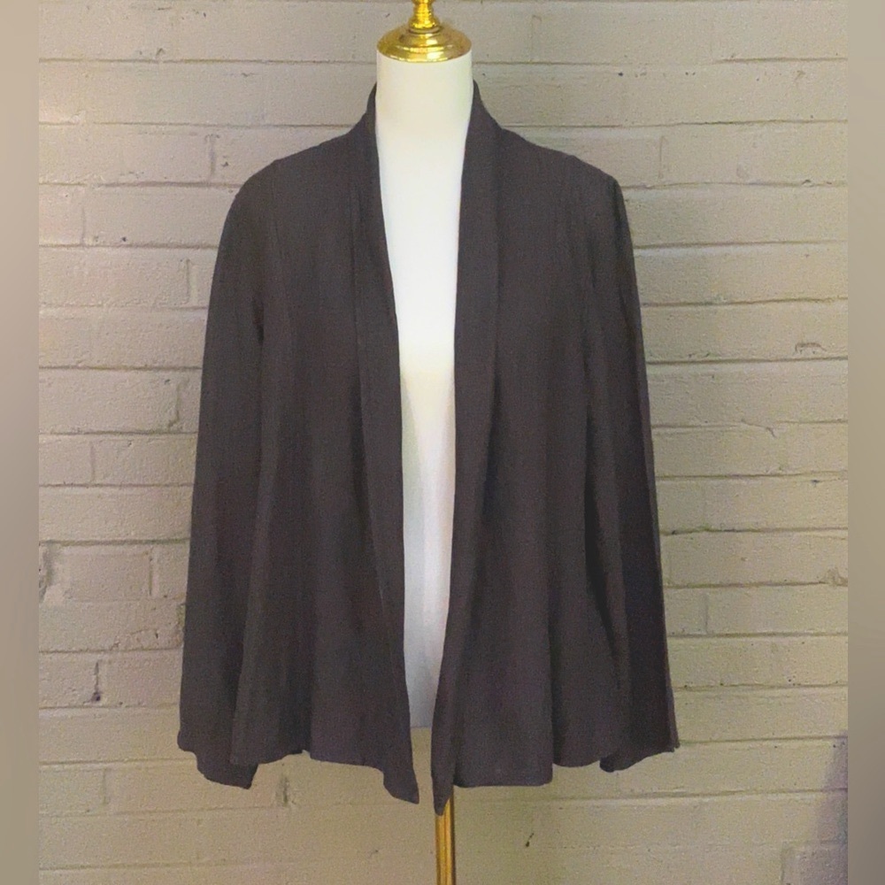 Eileen Fisher brown open front linen blend cardigan